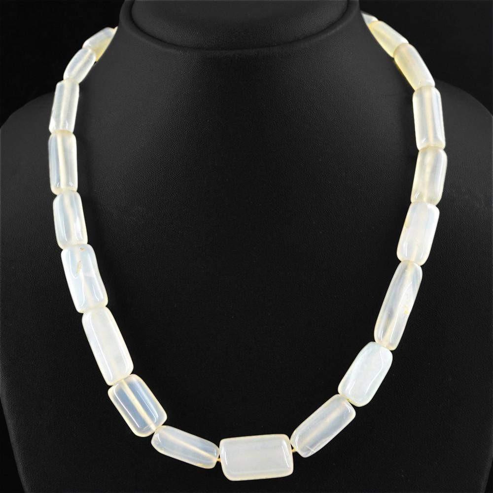 gemsmore:Natural White Onyx Necklace Untreated Hand Made Beads