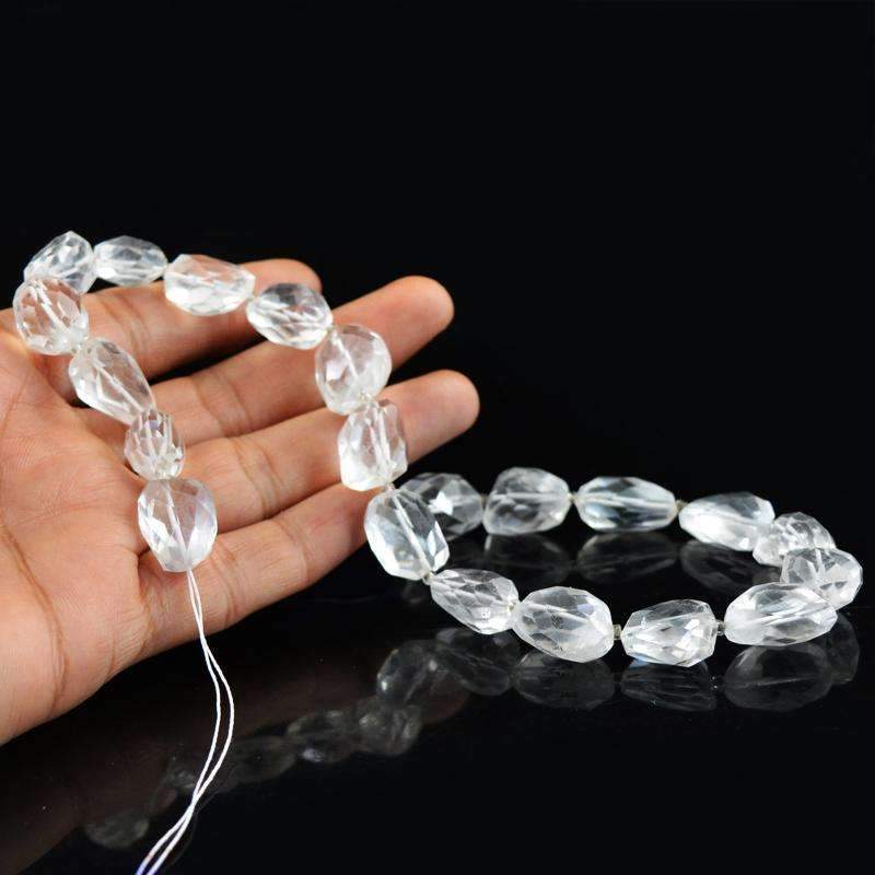 gemsmore:Natural White Quartz Beads Strand Faceted Drilled