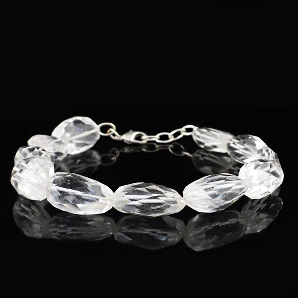 gemsmore:Natural White Quartz Bracelet Faceted Beads