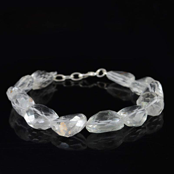 gemsmore:Natural White Quartz Bracelet Untreated Faceted Beads