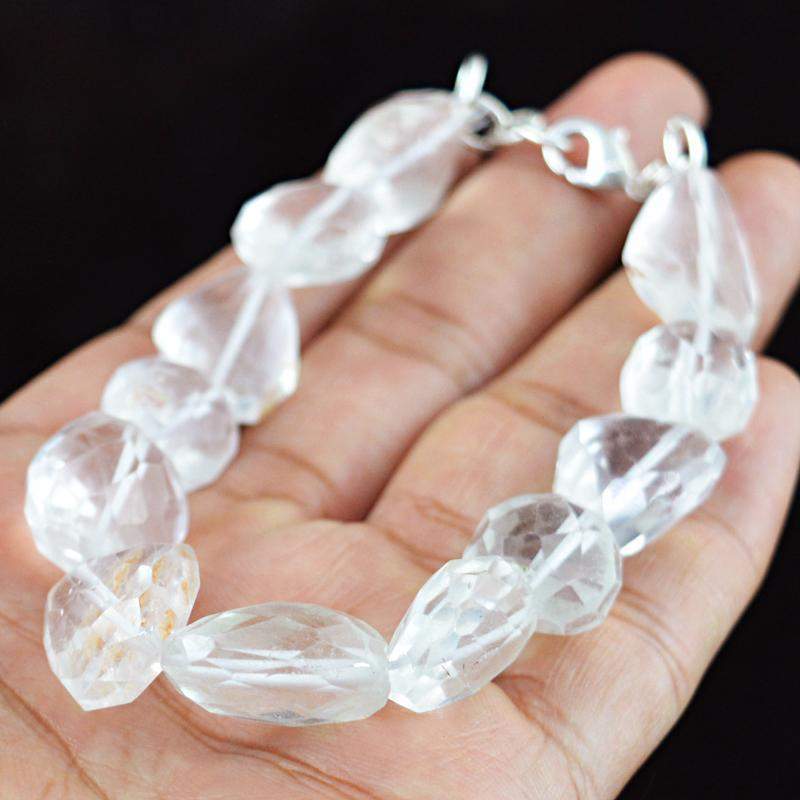 gemsmore:Natural White Quartz Bracelet Untreated Faceted Beads