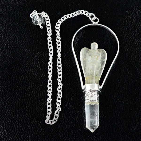 gemsmore:Natural White Quartz Carved Angel Healing Point Pendulum