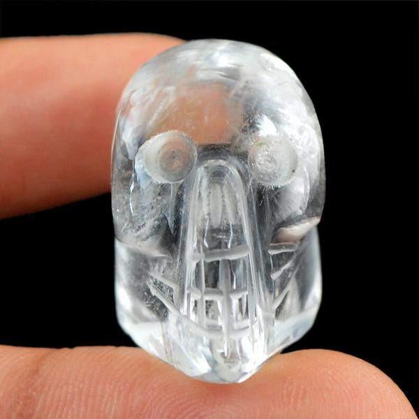 gemsmore:Natural White Quartz Carved Skull Gemstone