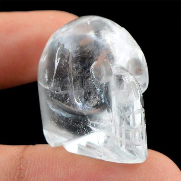 gemsmore:Natural White Quartz Carved Skull Gemstone