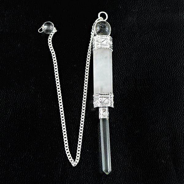 gemsmore:Natural White Quartz Crystal Reiki Healing Ball Point Pendulum