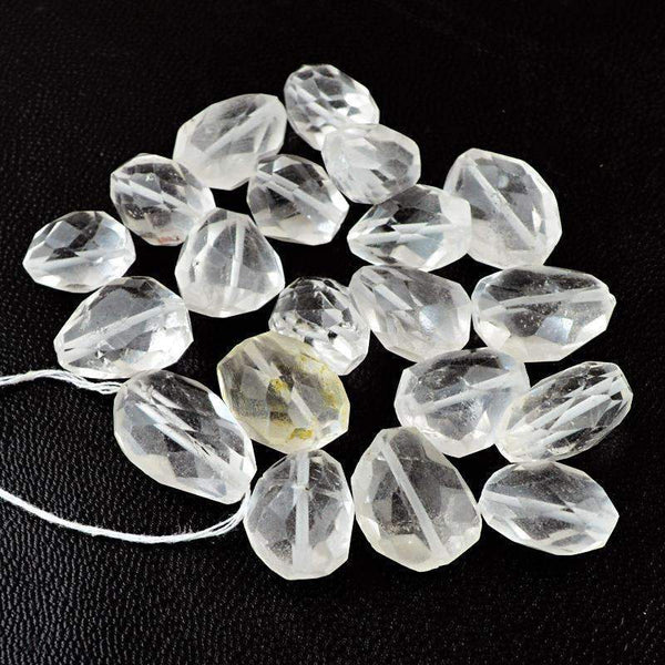 gemsmore:Natural White Quartz Faceted Beads Lot - Drilled