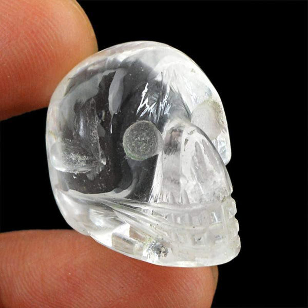 gemsmore:Natural White Quartz Gemstone Untreated Carved Skull Gemstone