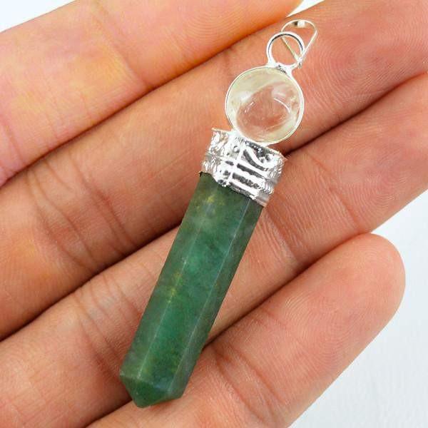 gemsmore:Natural White Quartz & Green Jade Healing Ball Point Pendant