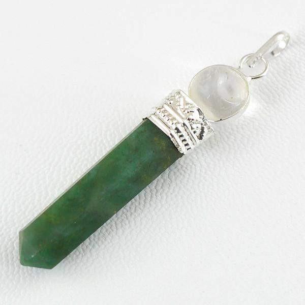 gemsmore:Natural White Quartz & Green Jade Healing Ball Point Pendant