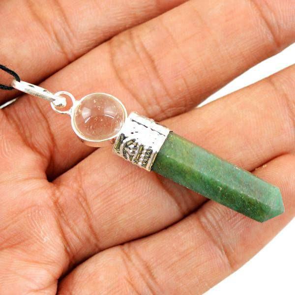 gemsmore:Natural White Quartz & Green Jade Healing Ball Point Pendant