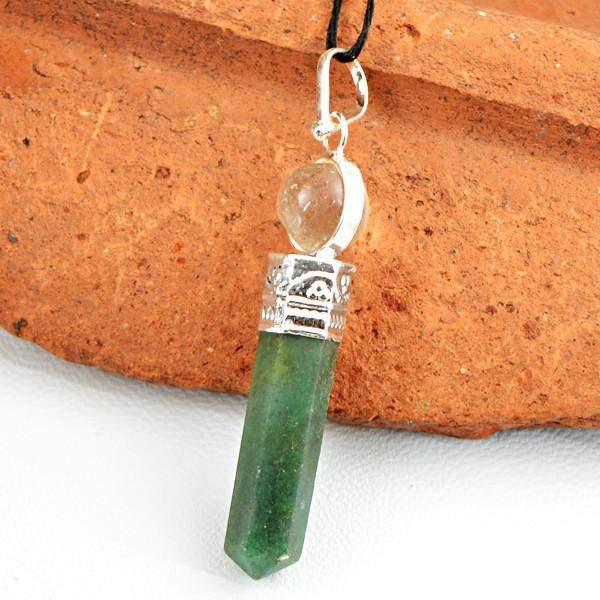 gemsmore:Natural White Quartz & Green Jade Healing Ball Point Pendant