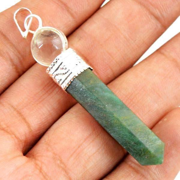 gemsmore:Natural White Quartz & Green Jade Meditation Healing Ball Point Pendant