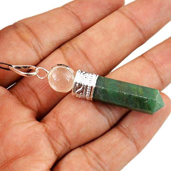 gemsmore:Natural White Quartz & Green Jade Reiki Healing Ball Point Pendant