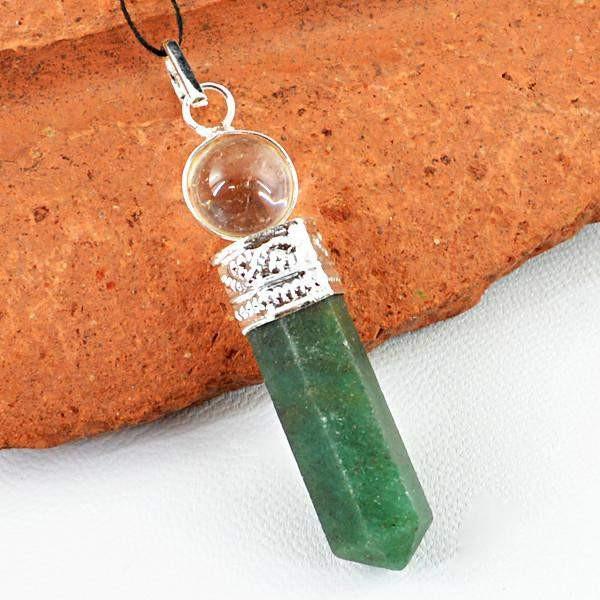 gemsmore:Natural White Quartz & Green Jade Reiki Healing Ball Point Pendant