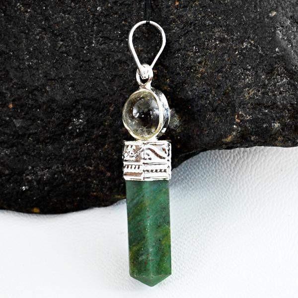 gemsmore:Natural White Quartz & Green Jade Reiki Healing Ball Point Pendant