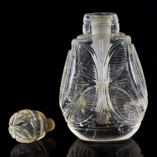 gemsmore:Natural White Quartz  Hand Carved Genuine Crystal Gemstone Carving Perfume Bottle