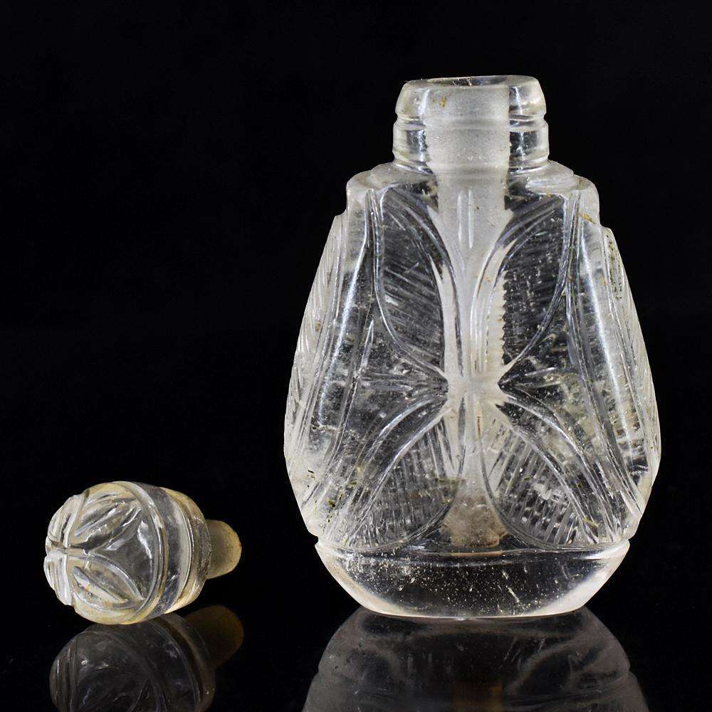gemsmore:Natural White Quartz  Hand Carved Genuine Crystal Gemstone Carving Perfume Bottle