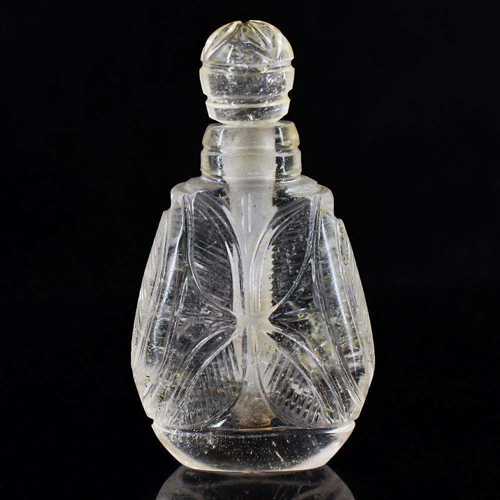 gemsmore:Natural White Quartz  Hand Carved Genuine Crystal Gemstone Carving Perfume Bottle