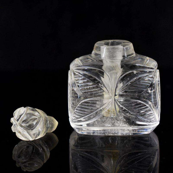 gemsmore:Natural White Quartz Hand Carved Genuine Crystal Gemstone Carving Perfume Bottle