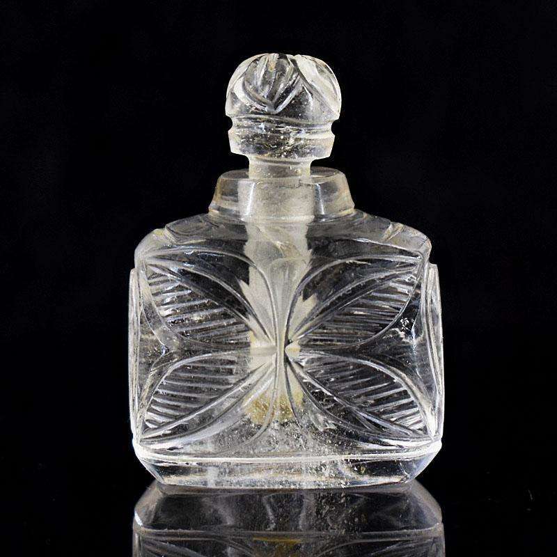 gemsmore:Natural White Quartz Hand Carved Genuine Crystal Gemstone Carving Perfume Bottle