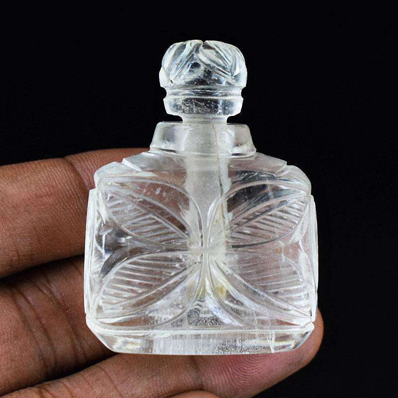 gemsmore:Natural White Quartz Hand Carved Genuine Crystal Gemstone Carving Perfume Bottle