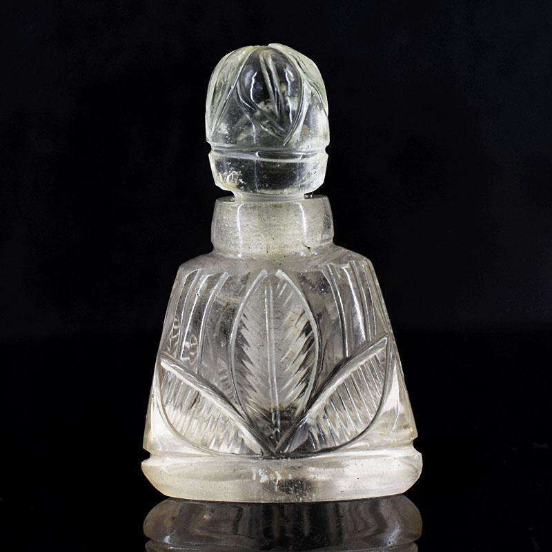 gemsmore:Natural White Quartz Hand Carved Genuine Crystal Gemstone Carving Perfume Bottle