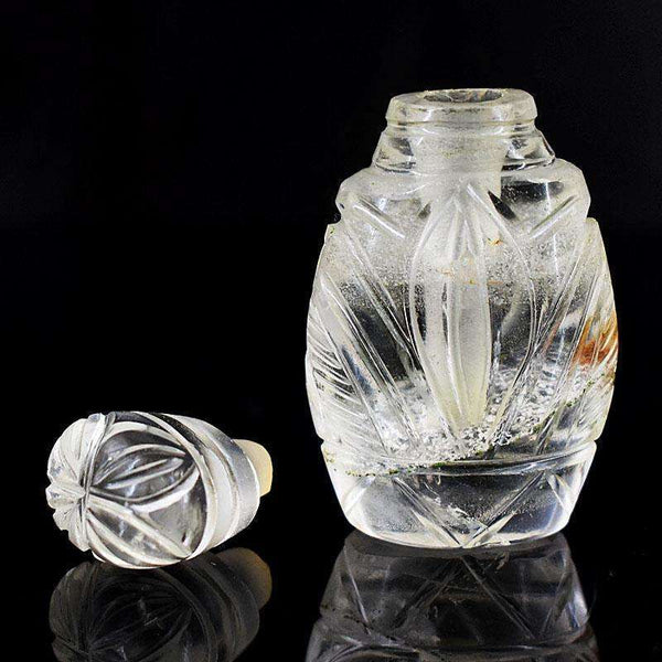 gemsmore:Natural White Quartz Hand Carved Genuine Crystal Gemstone Carving Perfume Bottle