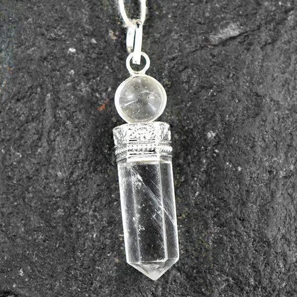 gemsmore:Natural White Quartz Healing Ball Point Pendant