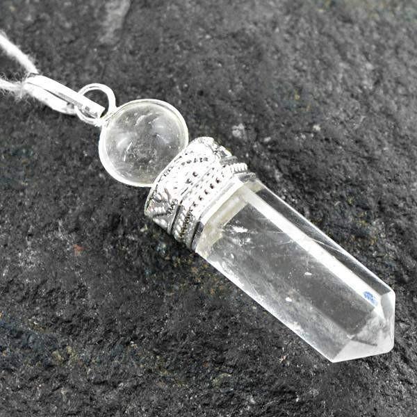 gemsmore:Natural White Quartz Healing Ball Point Pendant