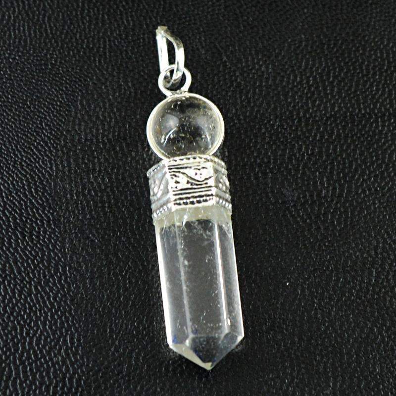 gemsmore:Natural White Quartz Healing Ball Point Pendant