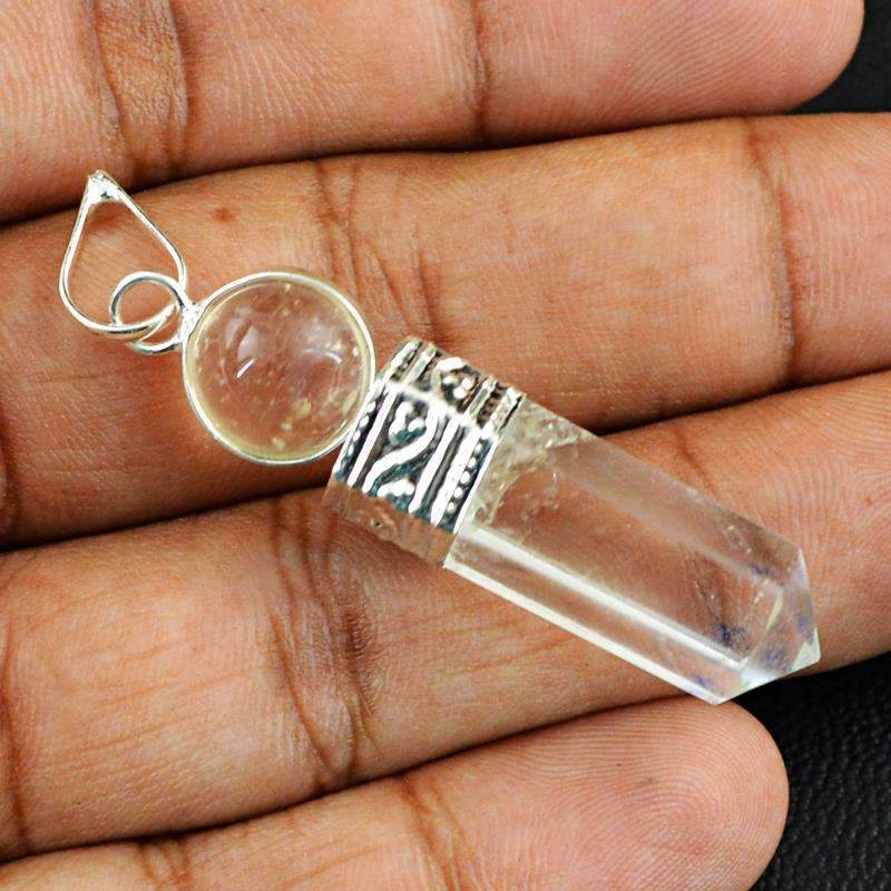 gemsmore:Natural White Quartz Healing Ball Point Pendant