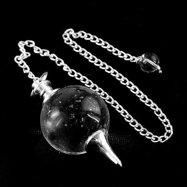 gemsmore:Natural White Quartz Healing Ball Point Pendulum