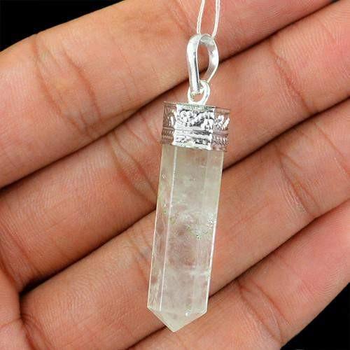 gemsmore:Natural White Quartz Healing Point Pendant