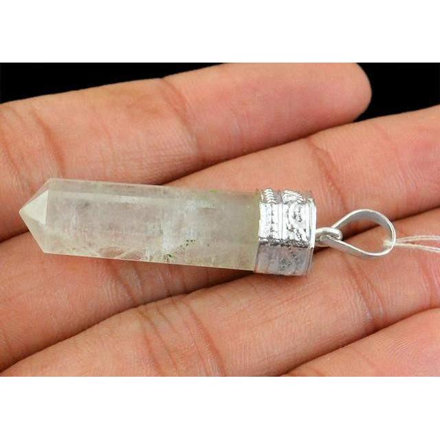 gemsmore:Natural White Quartz Healing Point Pendant