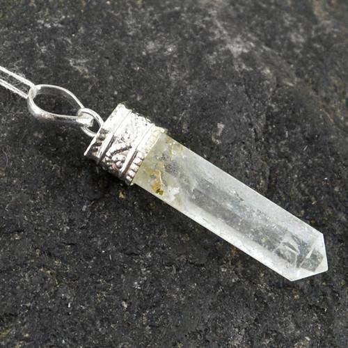 gemsmore:Natural White Quartz Healing Point Pendant