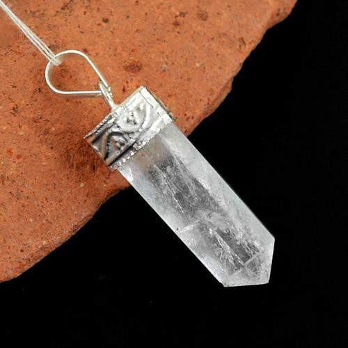 gemsmore:Natural White Quartz Healing Point Pendant