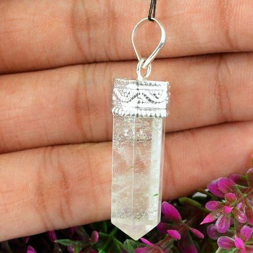 gemsmore:Natural White Quartz Healing Point Pendant