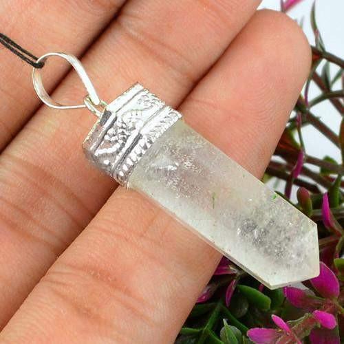 gemsmore:Natural White Quartz Healing Point Pendant