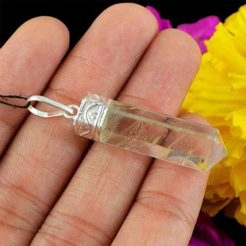 gemsmore:Natural White Quartz Healing Point Pendant