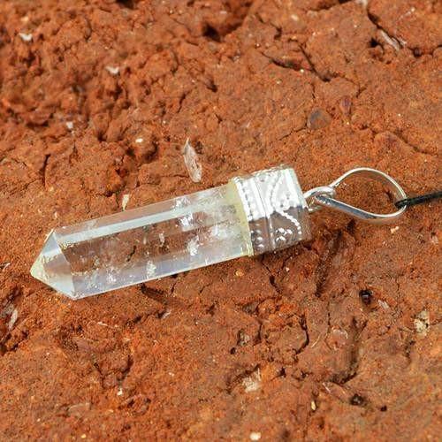 gemsmore:Natural White Quartz Healing Point Pendant