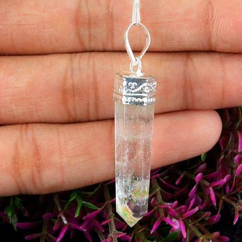 gemsmore:Natural White Quartz Healing Point Pendant