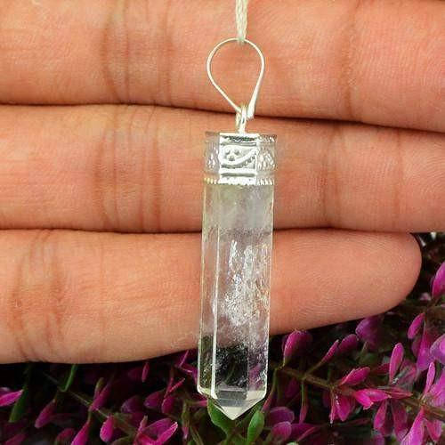 gemsmore:Natural White Quartz Healing Point Pendant