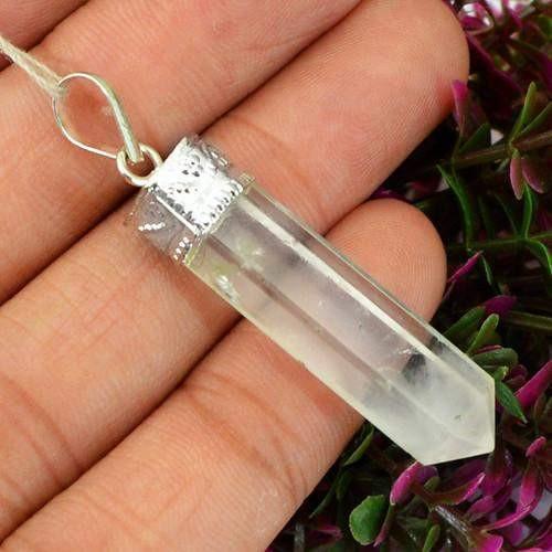 gemsmore:Natural White Quartz Healing Point Pendant