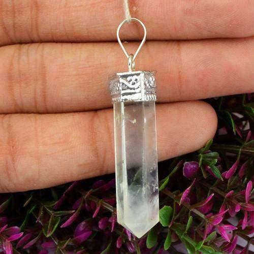 gemsmore:Natural White Quartz Healing Point Pendant