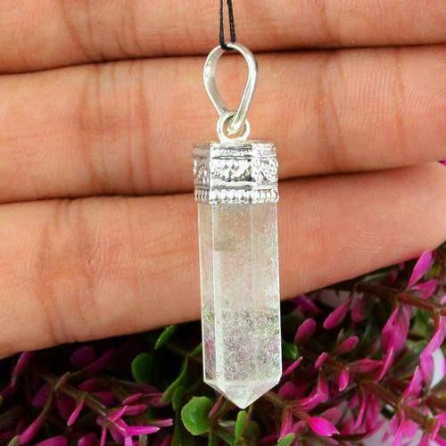 gemsmore:Natural White Quartz Healing Point Pendant