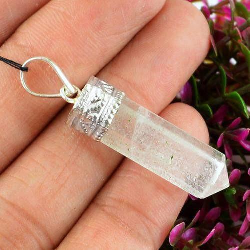 gemsmore:Natural White Quartz Healing Point Pendant