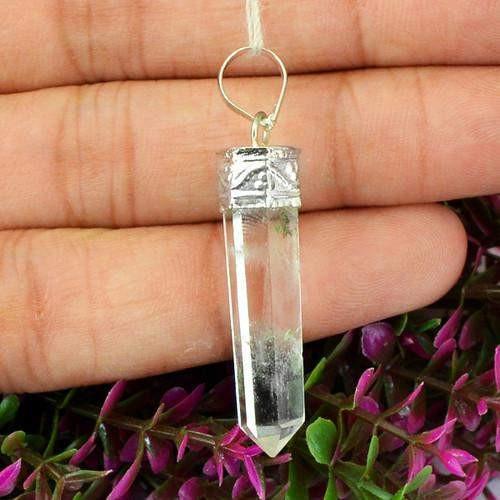 gemsmore:Natural White Quartz Healing Point Pendant