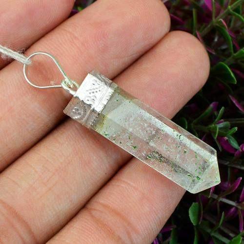 gemsmore:Natural White Quartz Healing Point Pendant