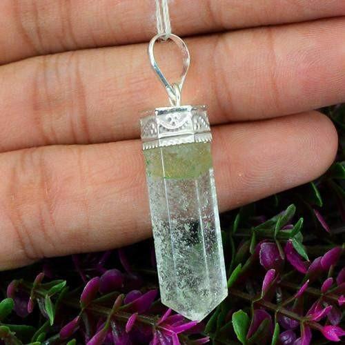 gemsmore:Natural White Quartz Healing Point Pendant