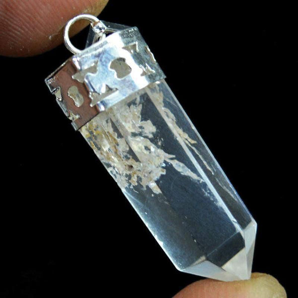 gemsmore:Natural White Quartz Healing Point Pendant